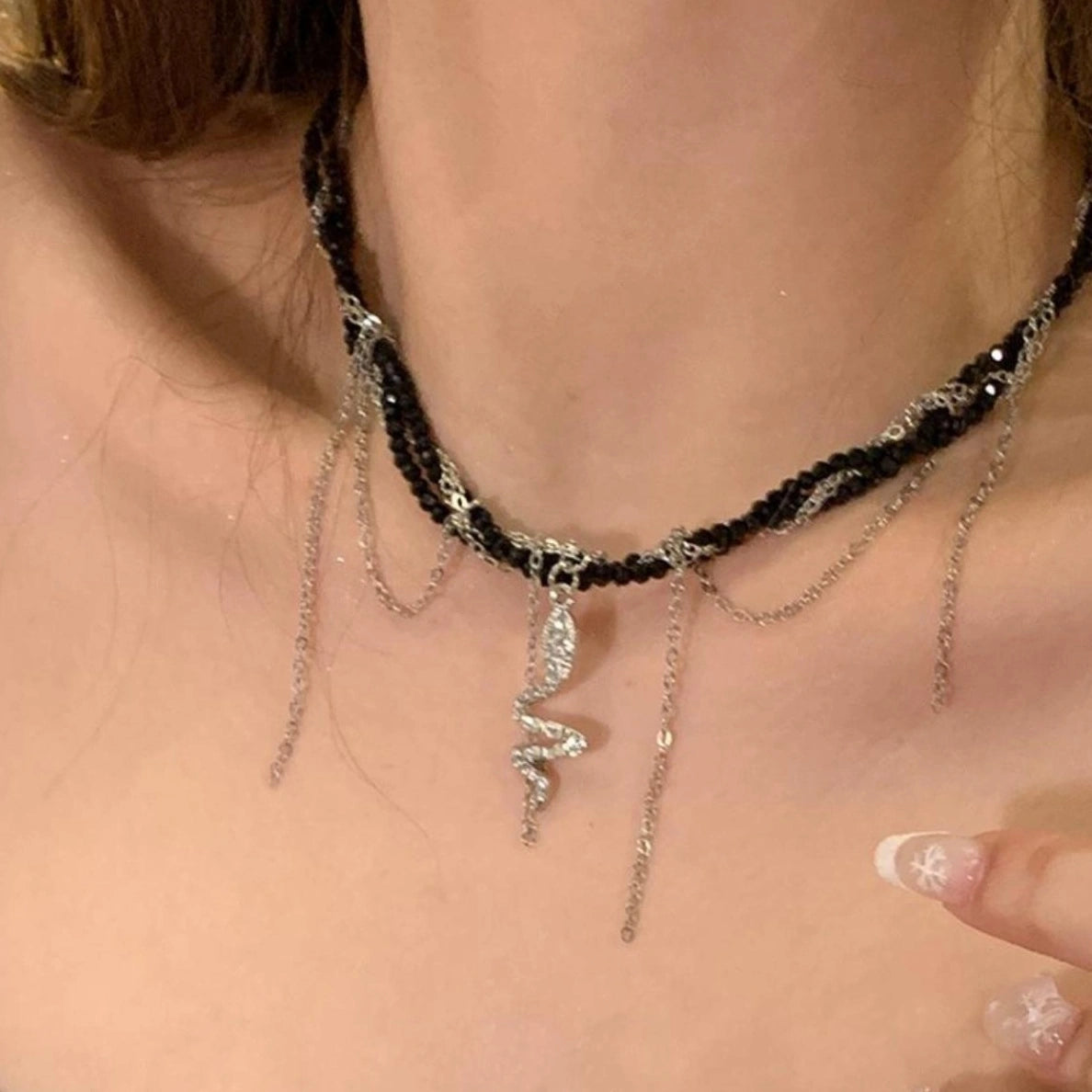 Accessories Snake Chain Fringe Crystal Choker Necklace