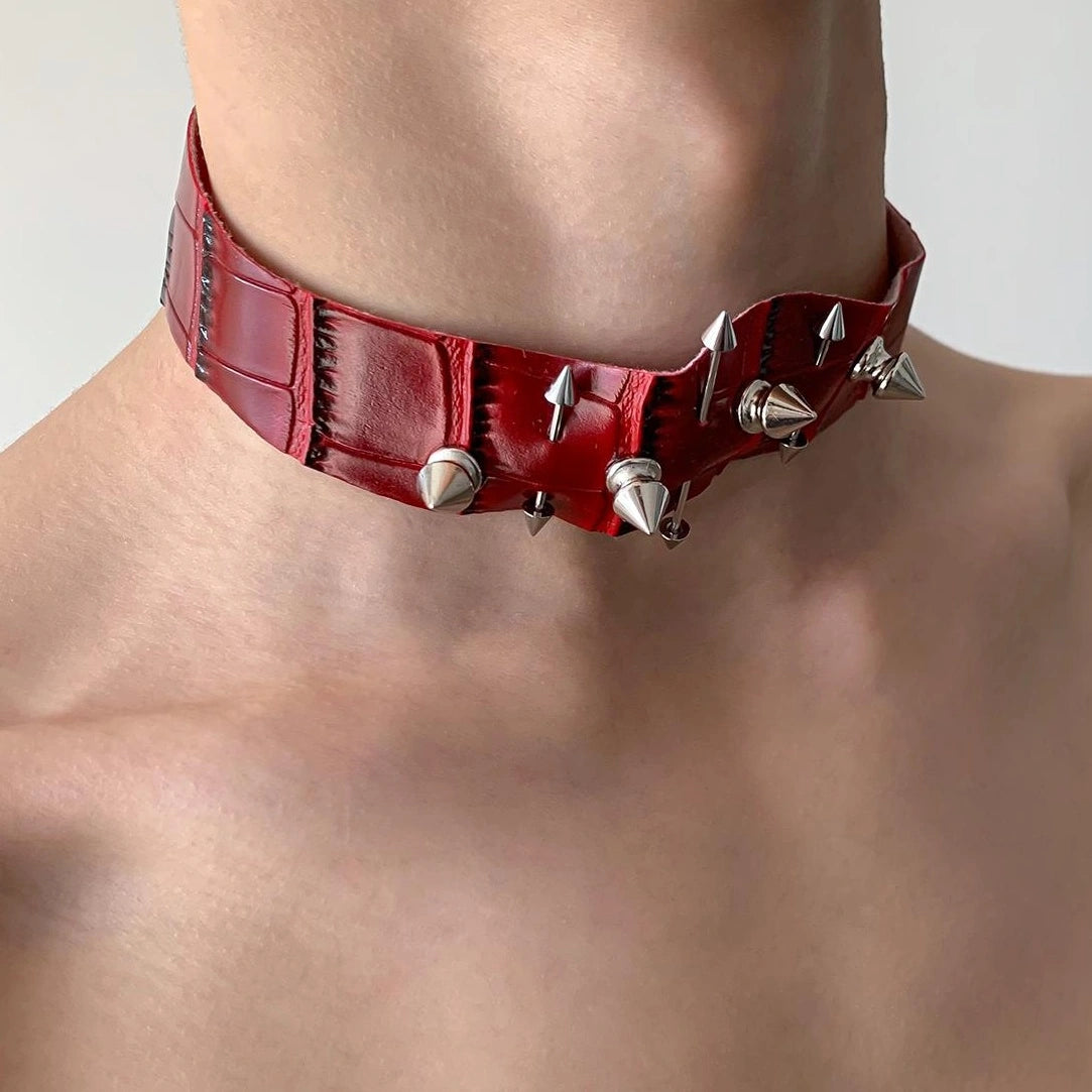 Accessories Snake Pattern Leather Choker With Irregular Rivets