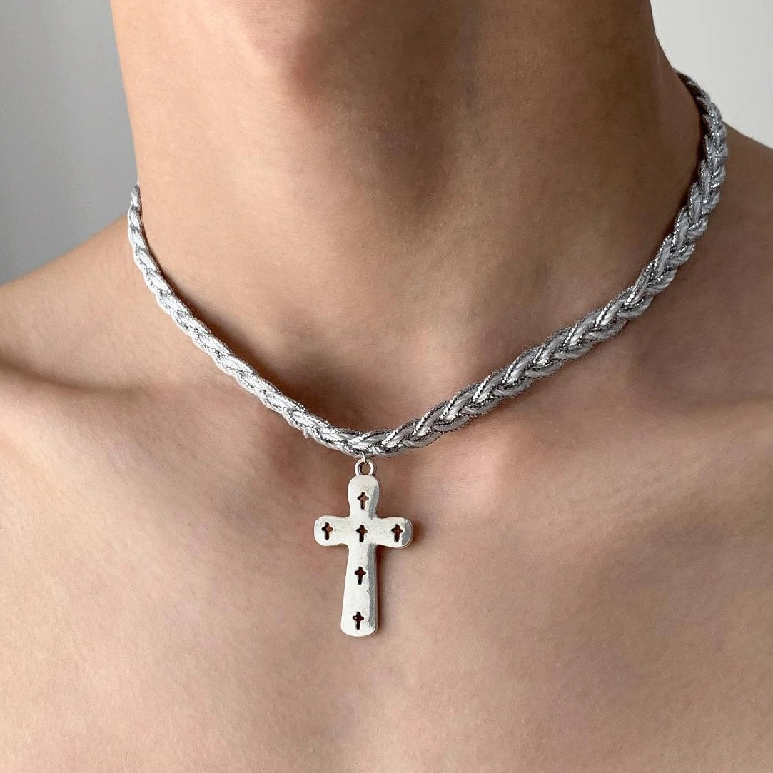 Accessories Twisted Cross Pendant Silver Chain Necklace