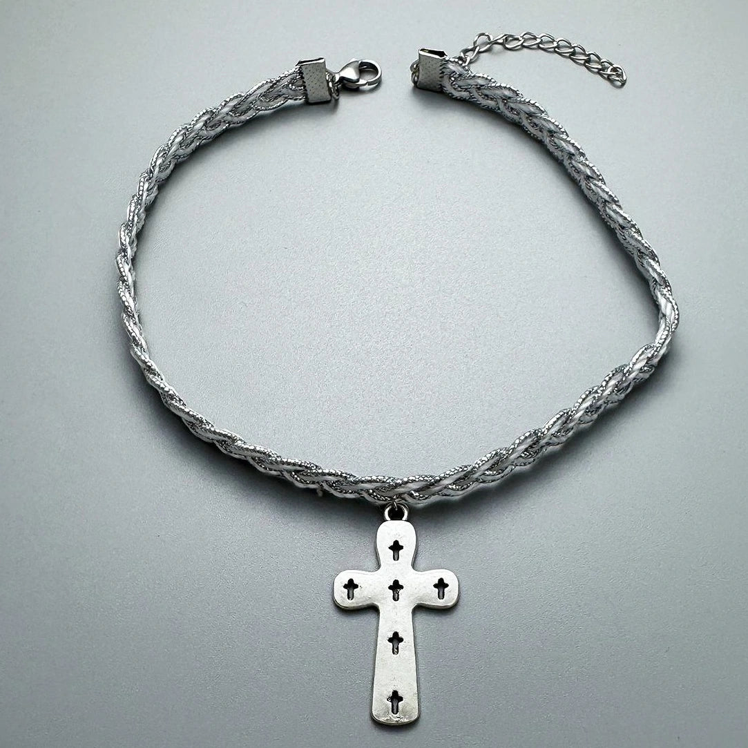 Accessories Twisted Cross Pendant Silver Chain Necklace