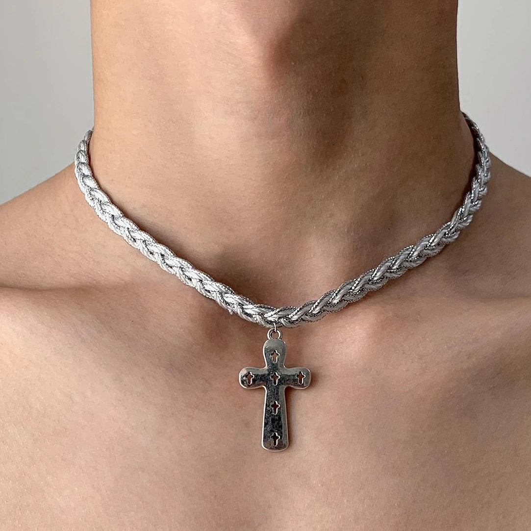 Accessories Twisted Cross Pendant Silver Chain Necklace
