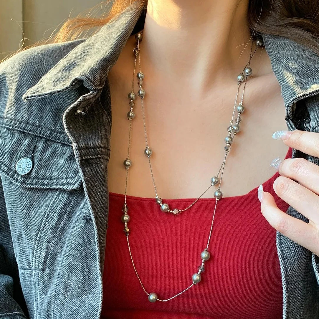 Accessories Versatile Grey Pearl Lariat Necklace