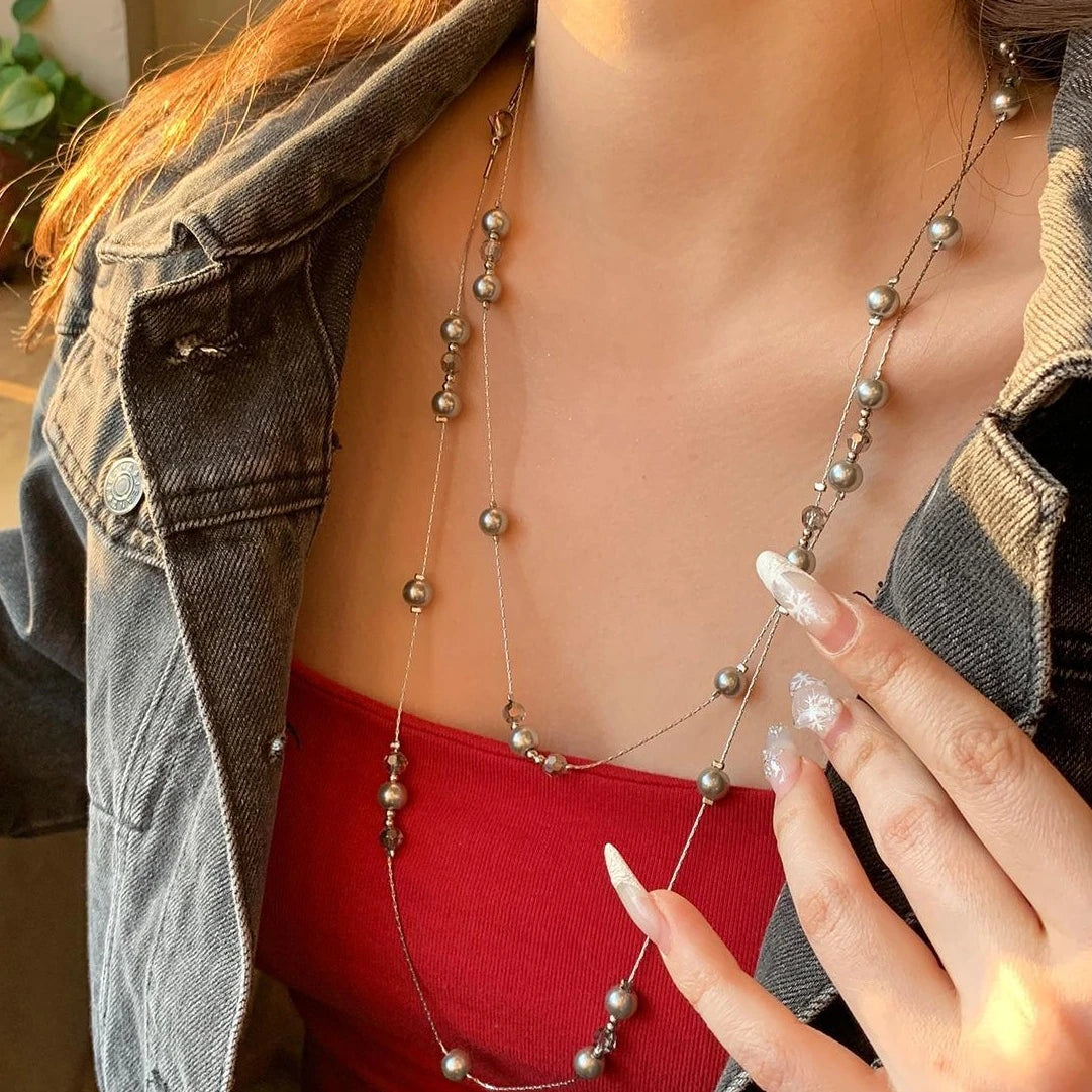 Accessories Versatile Grey Pearl Lariat Necklace