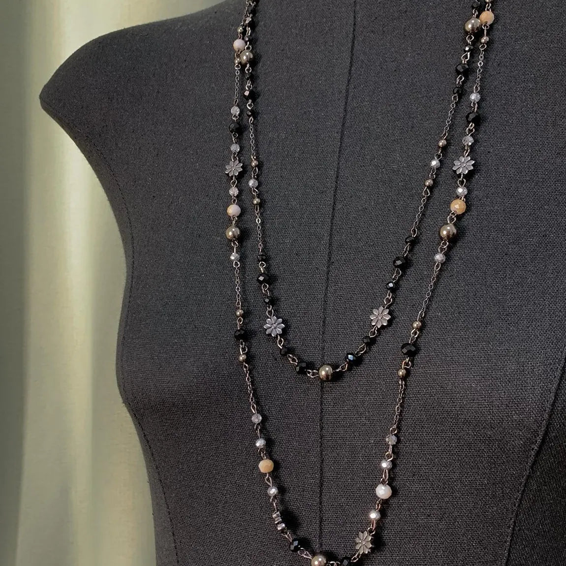Accessories Vintage Beaded Floral Long Layered Bohemian Necklace
