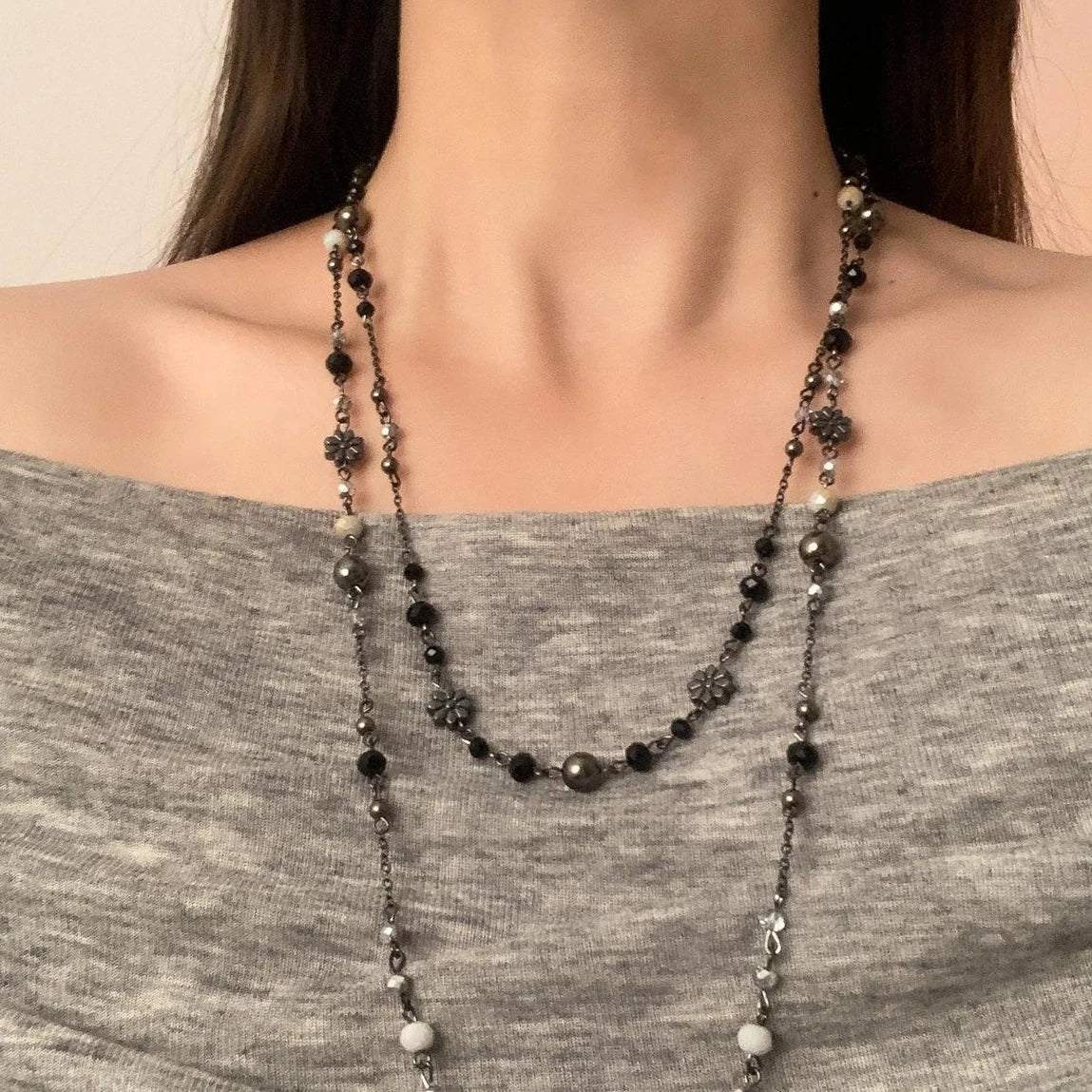 Accessories Vintage Beaded Floral Long Layered Bohemian Necklace
