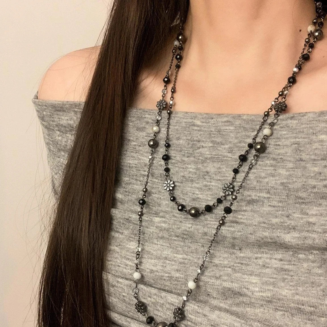 Accessories Vintage Beaded Floral Long Layered Bohemian Necklace