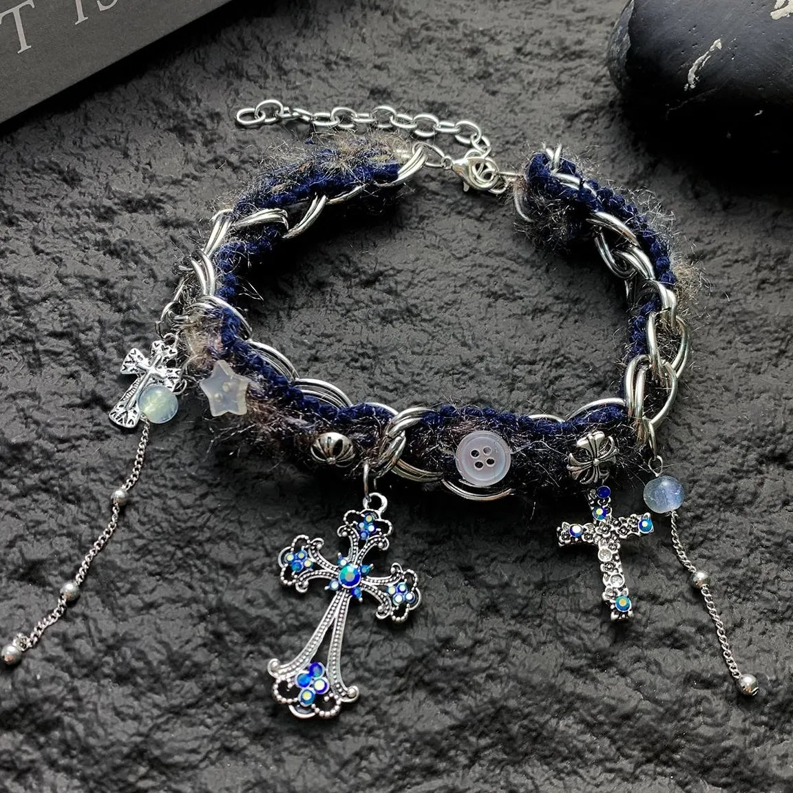Accessories Vintage Blue Cross Choker Necklace