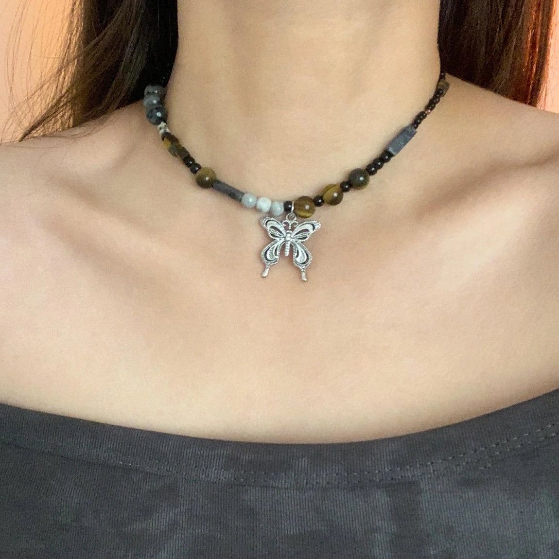 Vintage Butterfly Beaded Choker