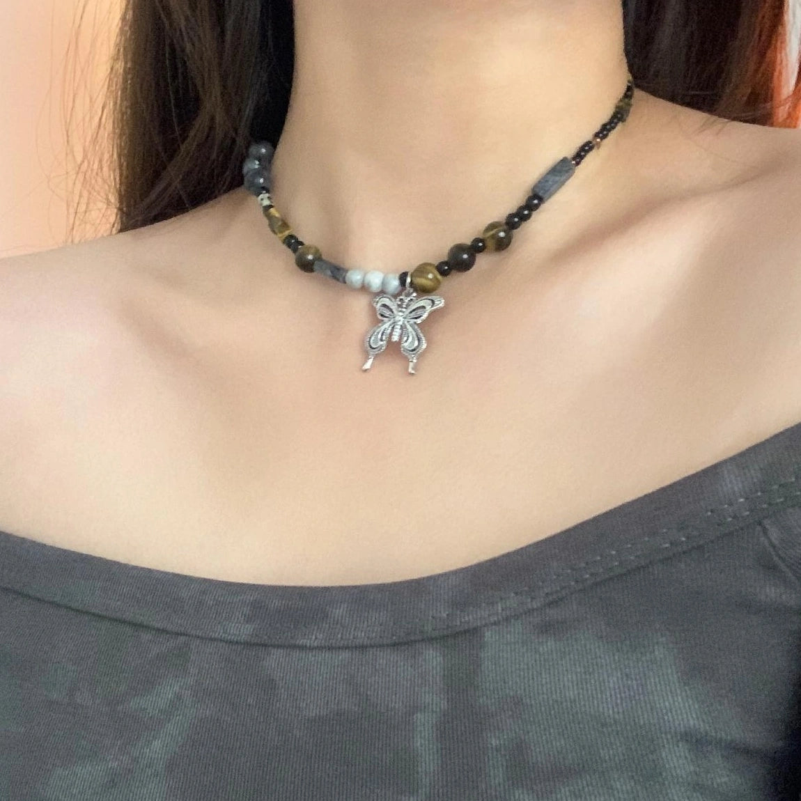 Vintage Butterfly Beaded Choker