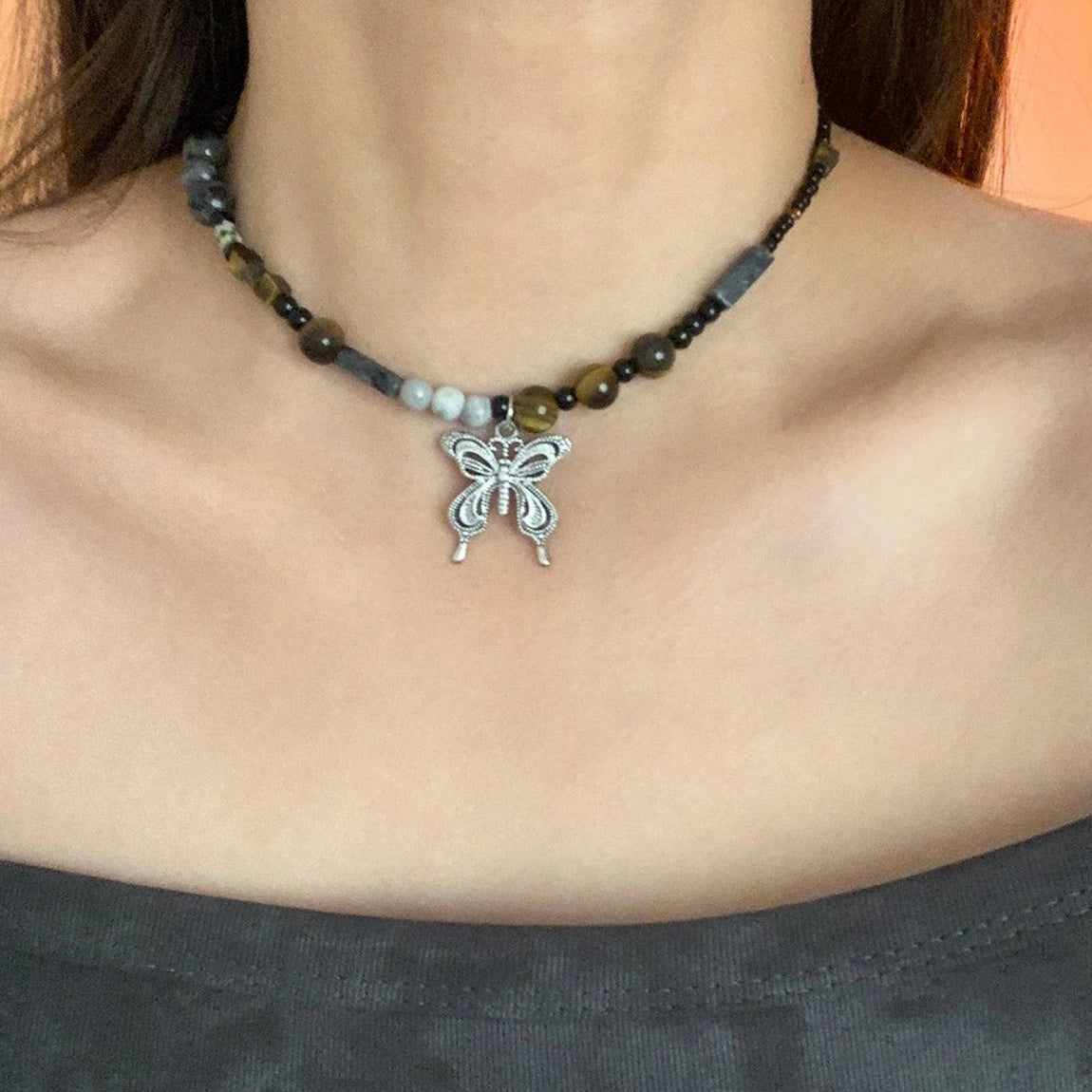 Vintage Butterfly Beaded Choker