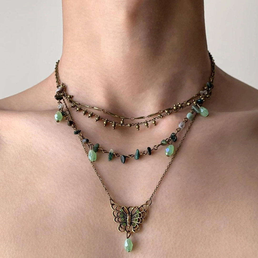 Accessories Vintage Butterfly Fringe Layered Beaded Choker