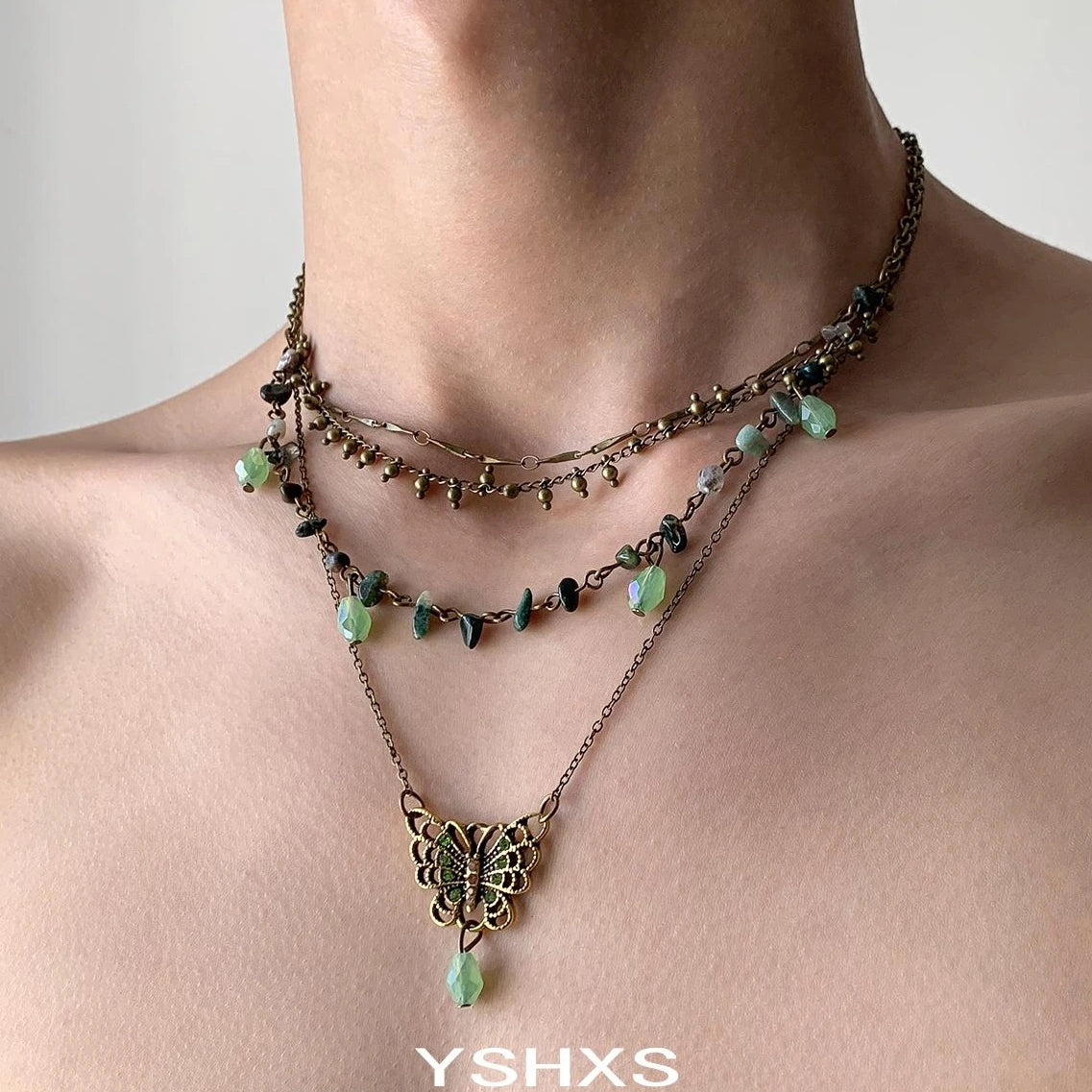 Accessories Vintage Butterfly Fringe Layered Beaded Choker