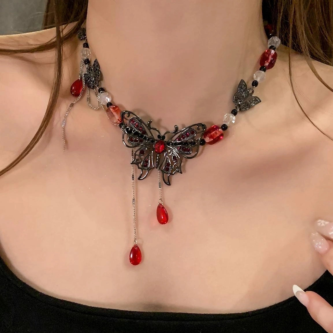 Accessories Vintage Butterfly Teardrop Choker Necklace