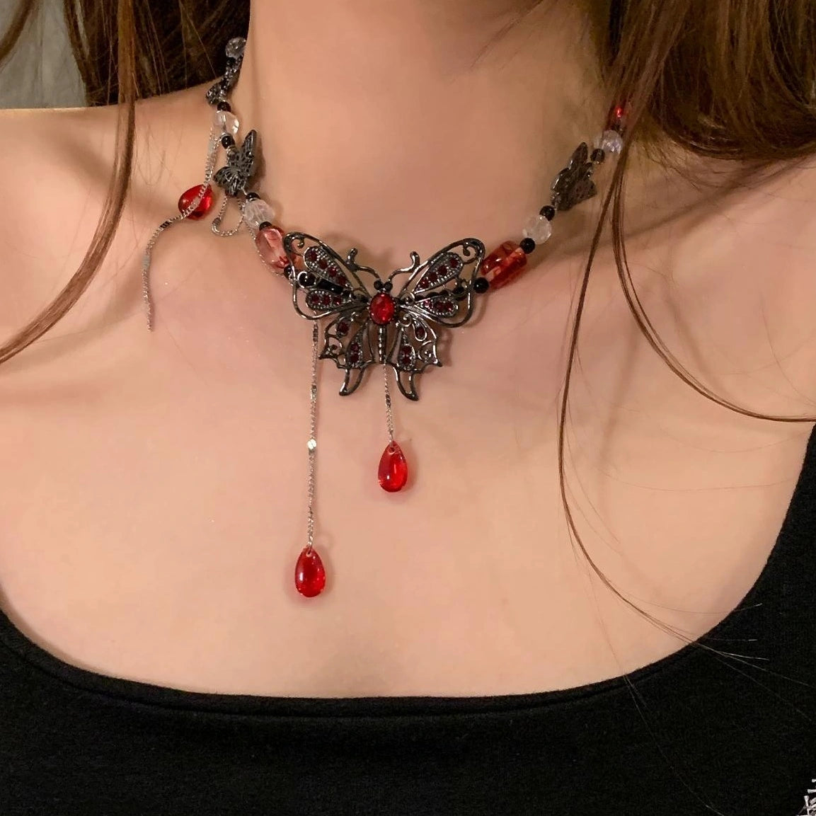 Accessories Vintage Butterfly Teardrop Choker Necklace