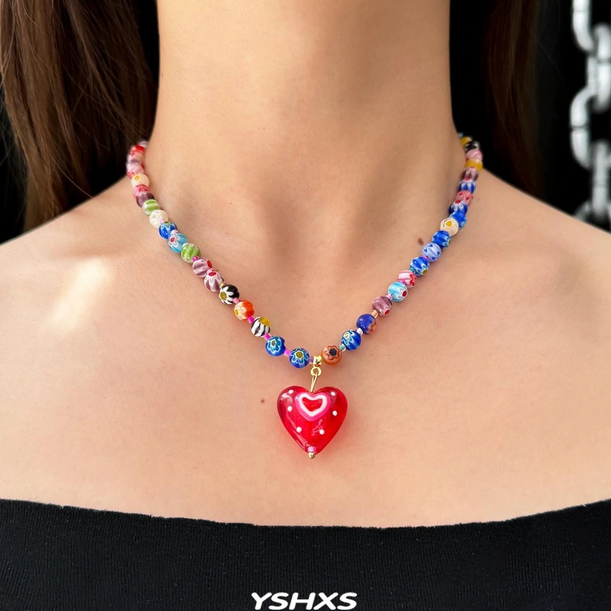 Accessories Vintage Candy Heart Beaded Choker