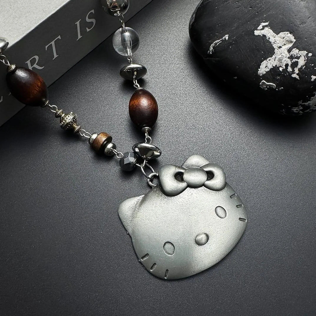 Accessories Vintage Cat Pendant Beaded Charm Necklace