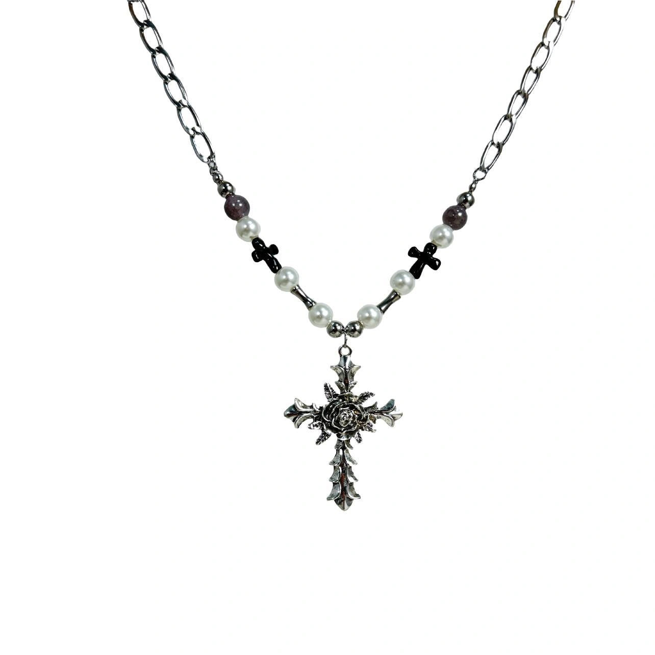 Accessories Vintage Cross Pearl Accent Choker Necklace