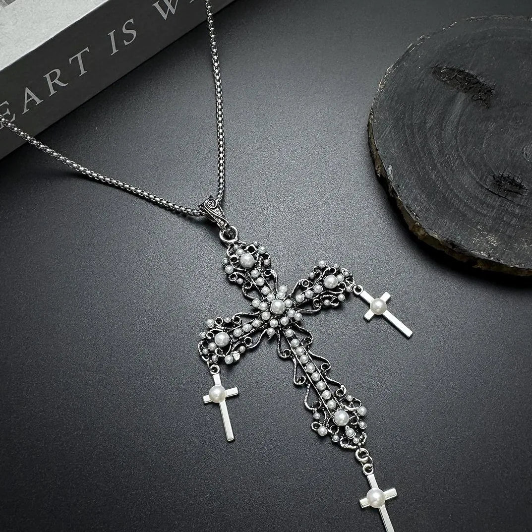 Accessories Vintage Cross Pearl Necklace For Men