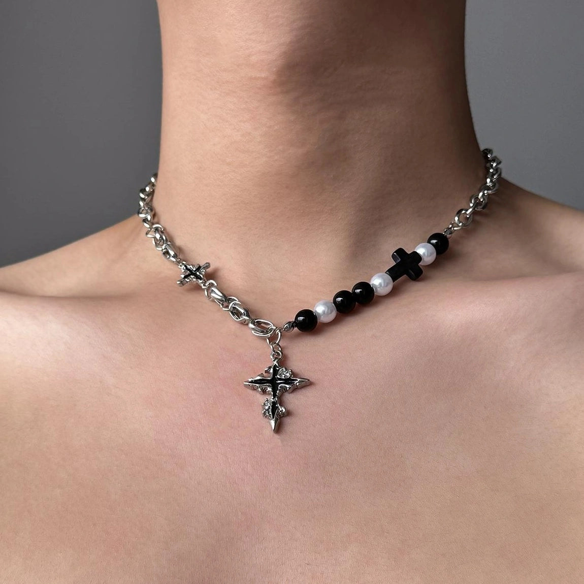 Accessories Vintage Cross Pearl Pendant Necklace