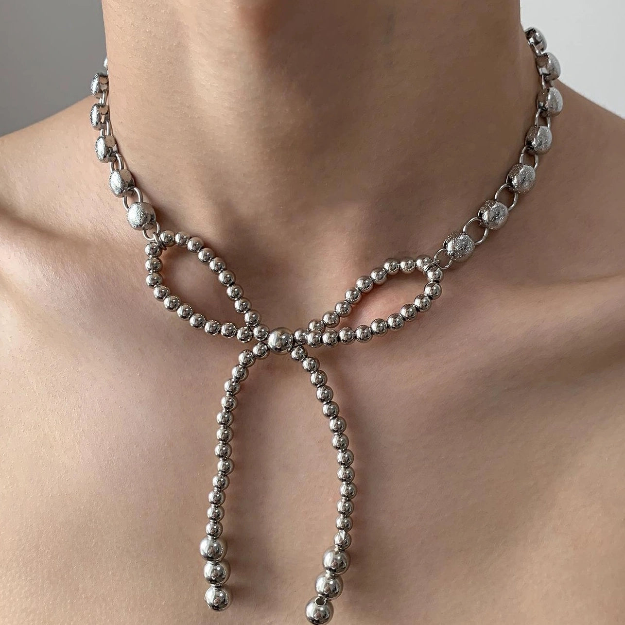 Accessories Vintage Crystal Bow Chain Necklace