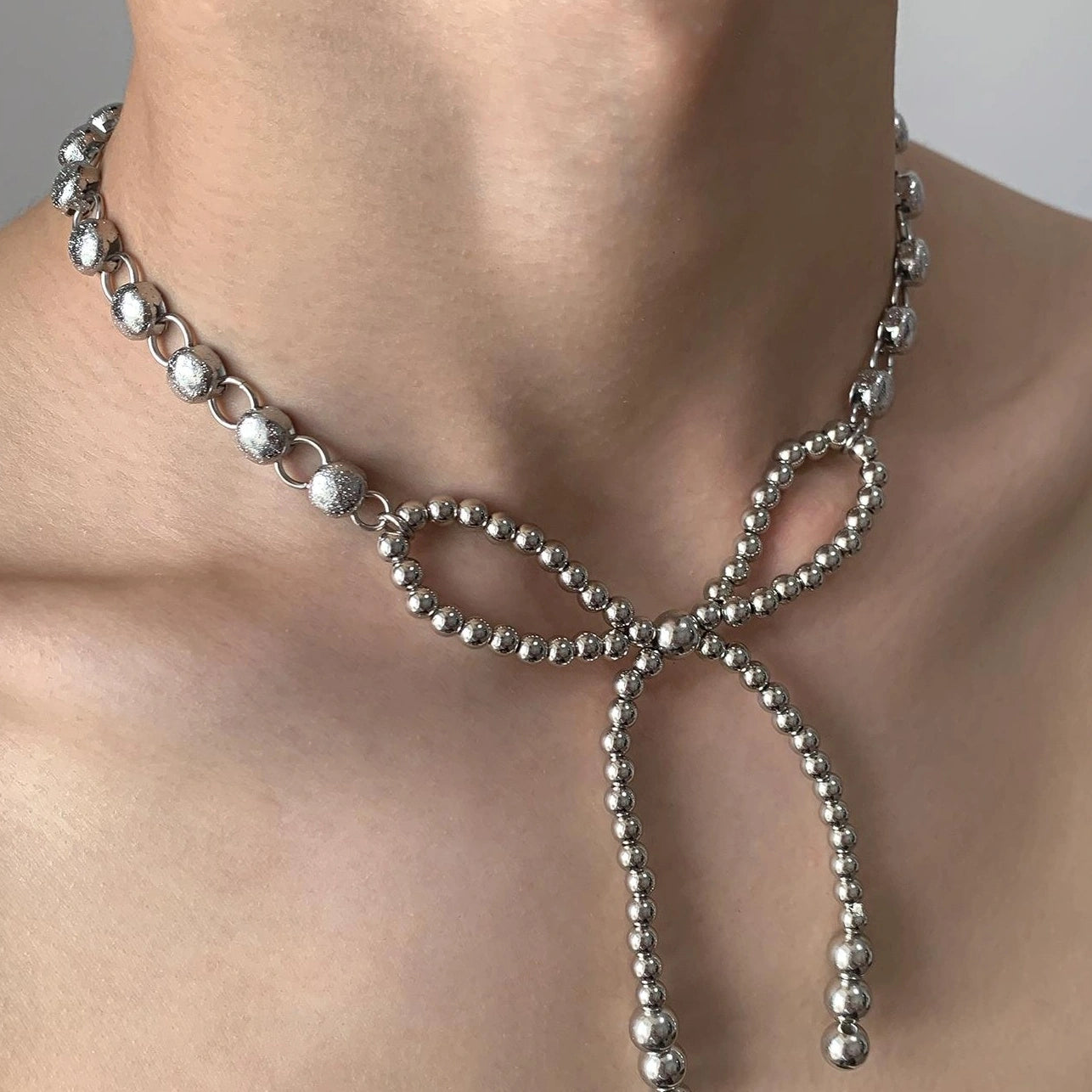 Accessories Vintage Crystal Bow Chain Necklace