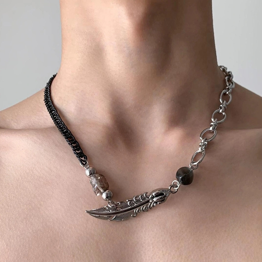 Vintage Feather Pendant Layered Necklace