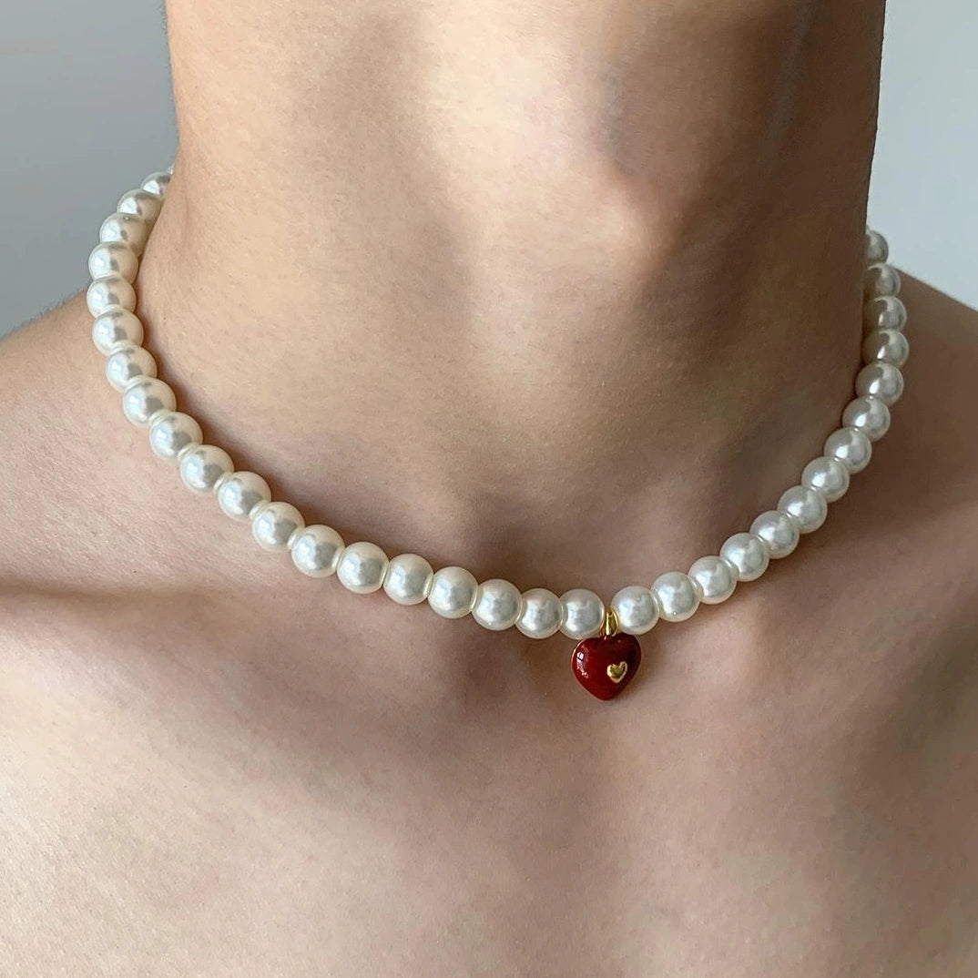 Accessories Vintage French Court Pearl Necklace With Heart Pendant