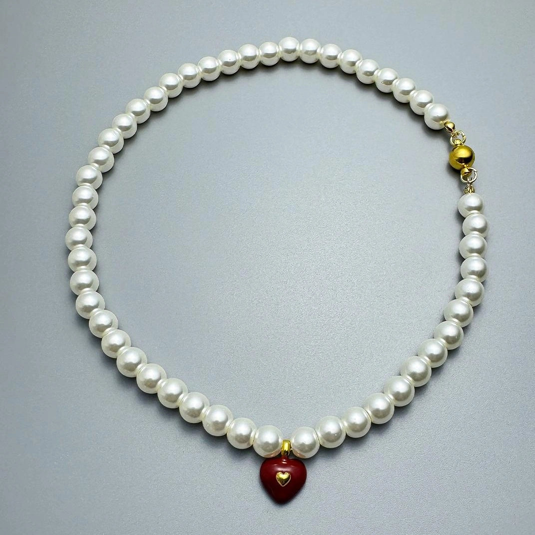 Accessories Vintage French Court Pearl Necklace With Heart Pendant