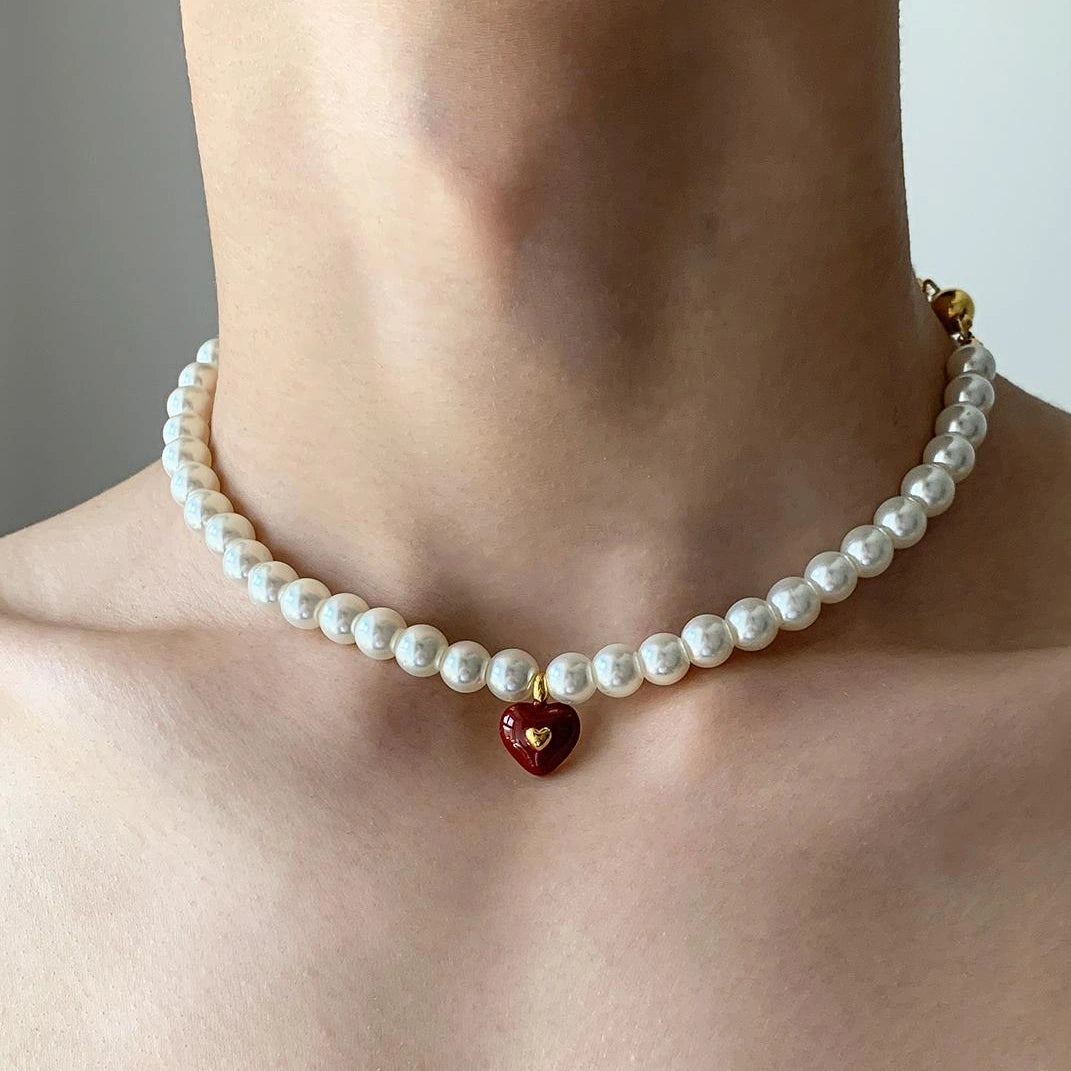 Accessories Vintage French Court Pearl Necklace With Heart Pendant