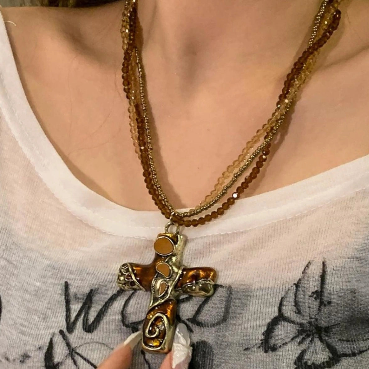 Accessories Vintage Gothic Layered Cross Pendant Necklace