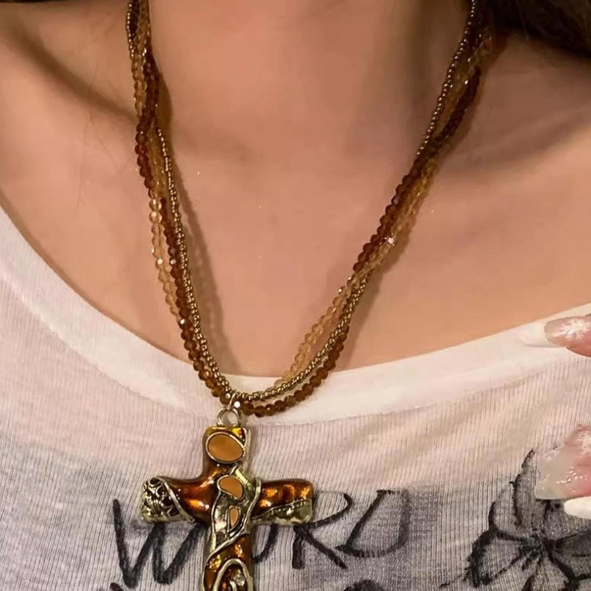 Accessories Vintage Gothic Layered Cross Pendant Necklace