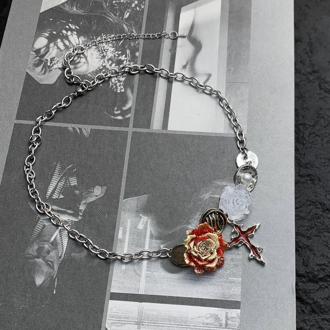 Accessories Vintage Gothic Rose Cross Choker Necklace