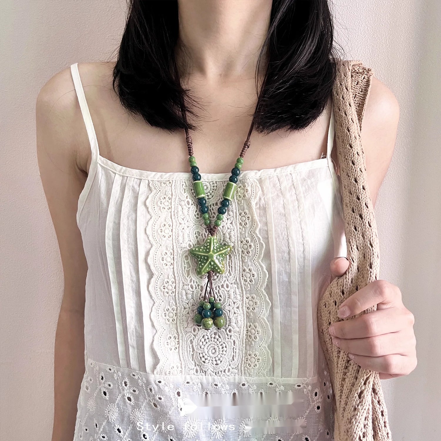 Accessories_Vintage_Green_Star_Beaded_Ethnic_Choker_Necklace_MISSTT