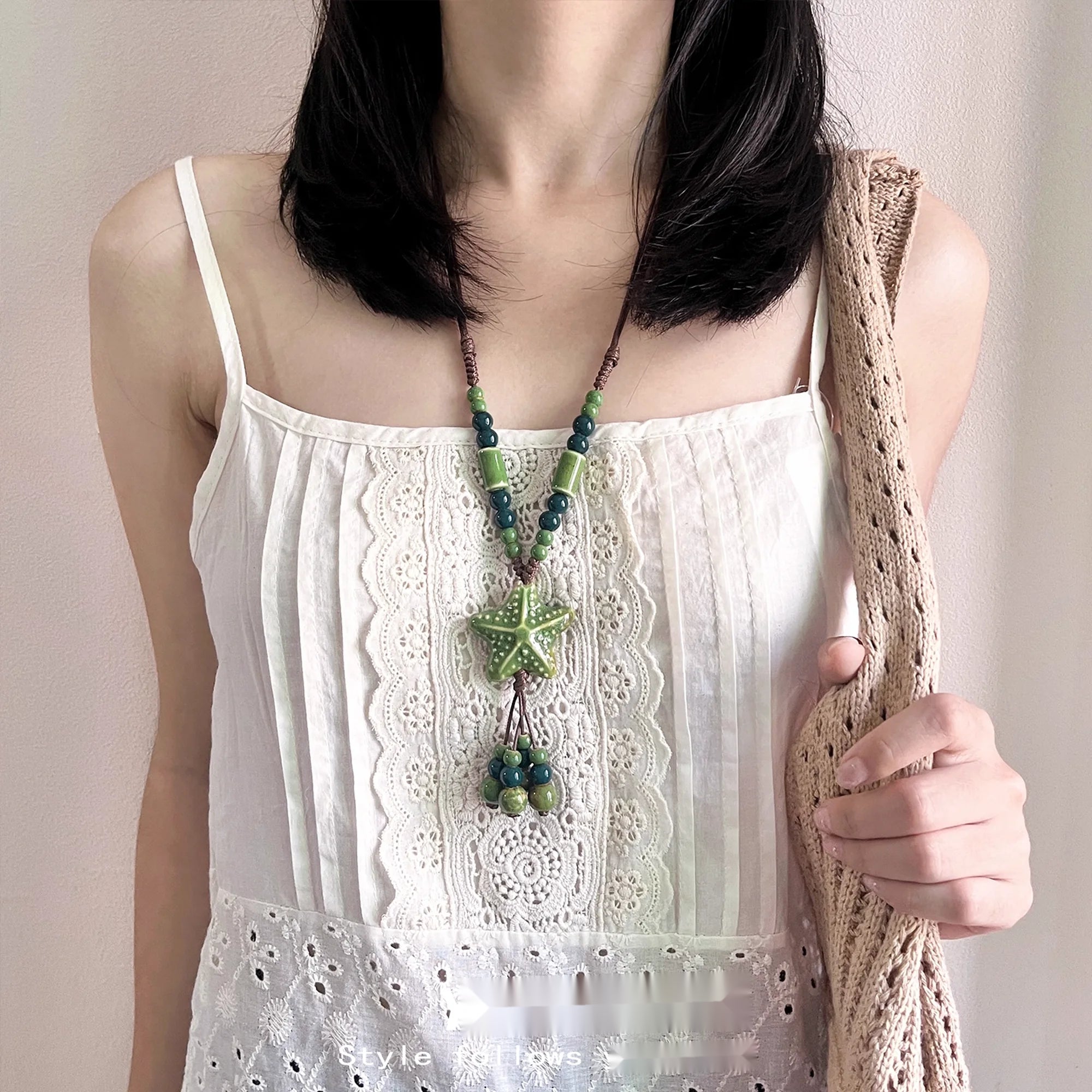 Accessories_Vintage_Green_Star_Beaded_Ethnic_Choker_Necklace_MISSTT