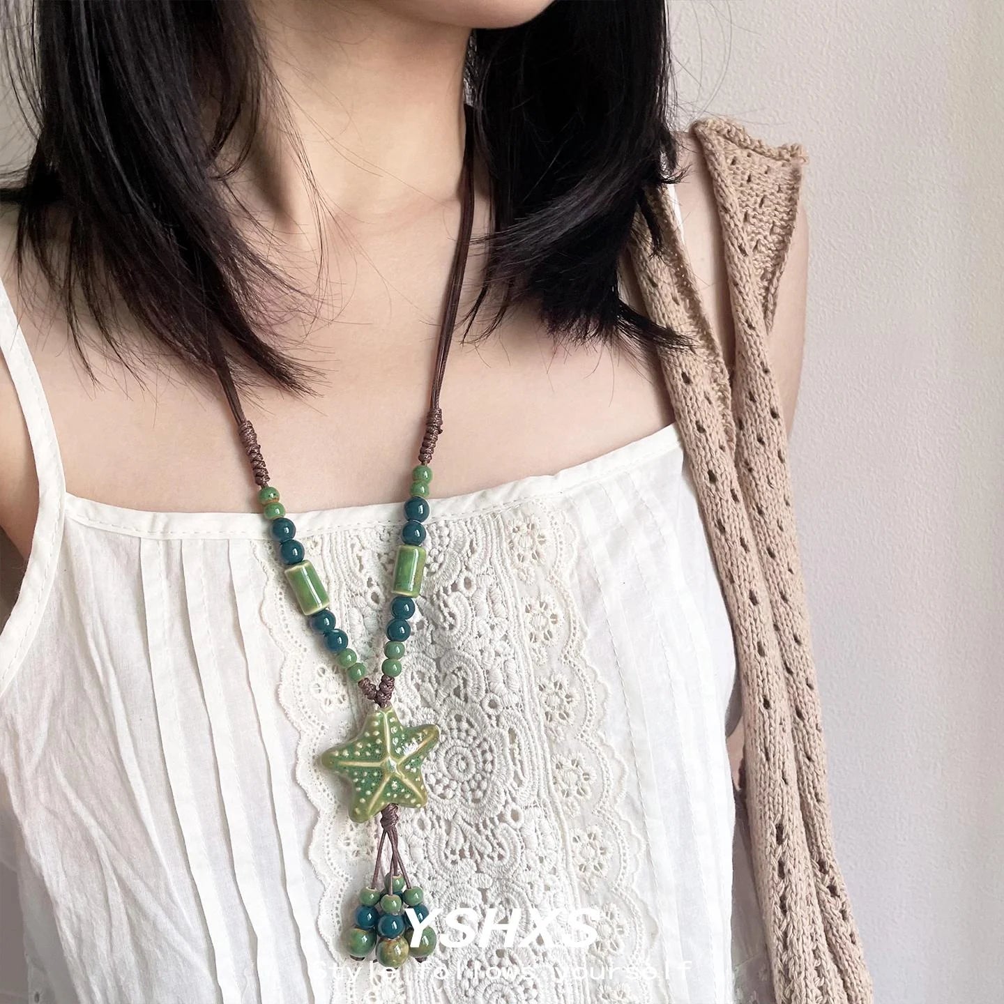Accessories Vintage Green Star Beaded Ethnic Choker Necklace