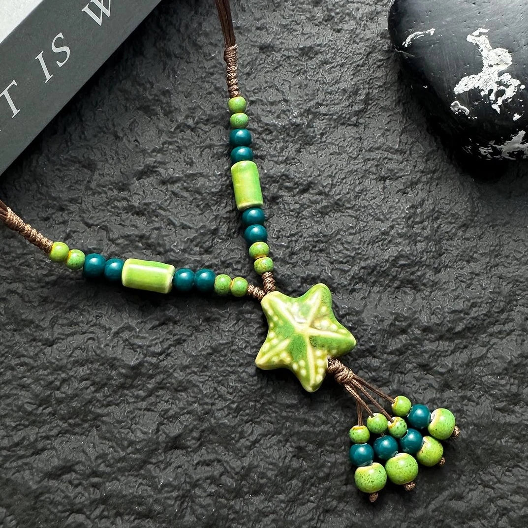 Accessories Vintage Green Star Beaded Ethnic Choker Necklace