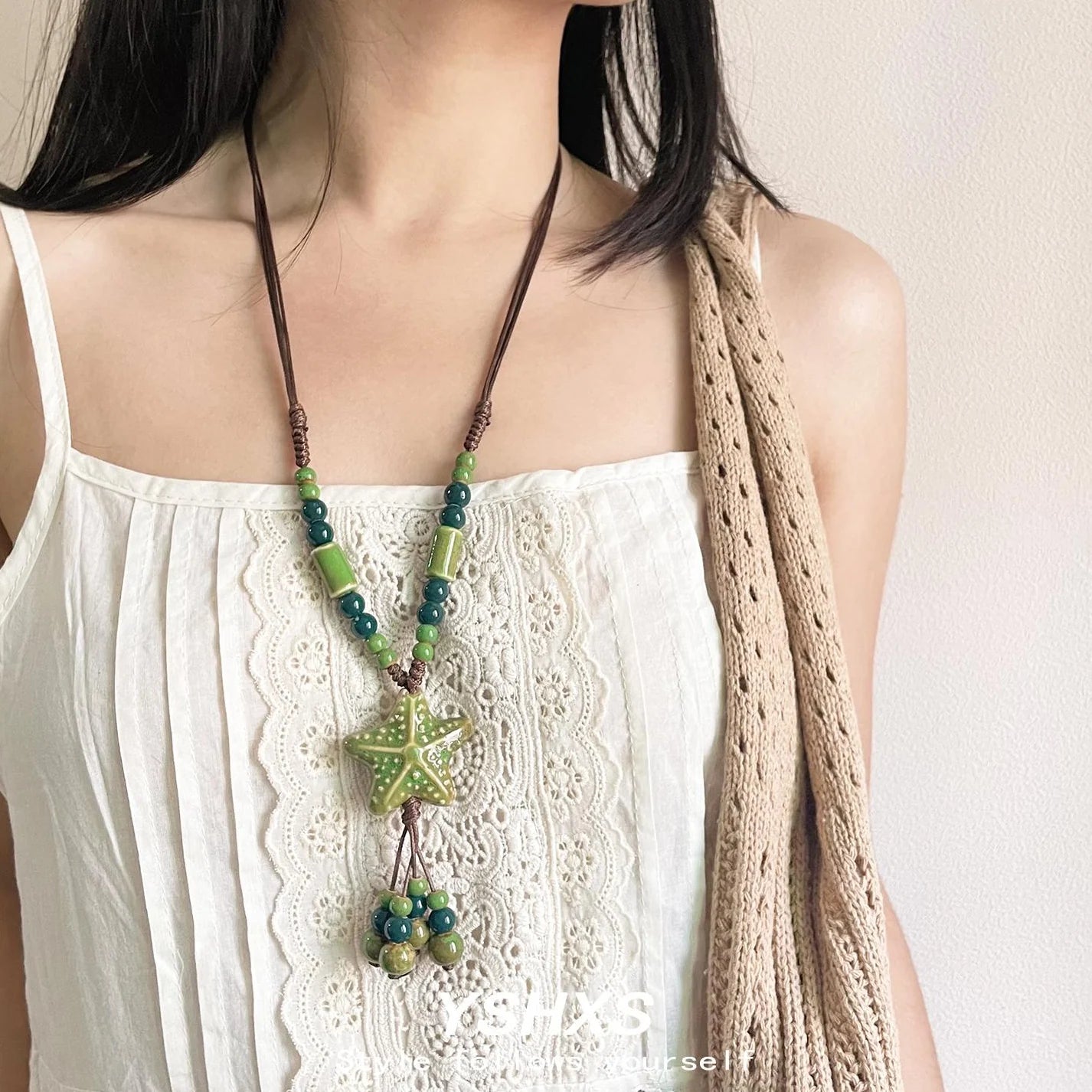 Accessories Vintage Green Star Beaded Ethnic Choker Necklace