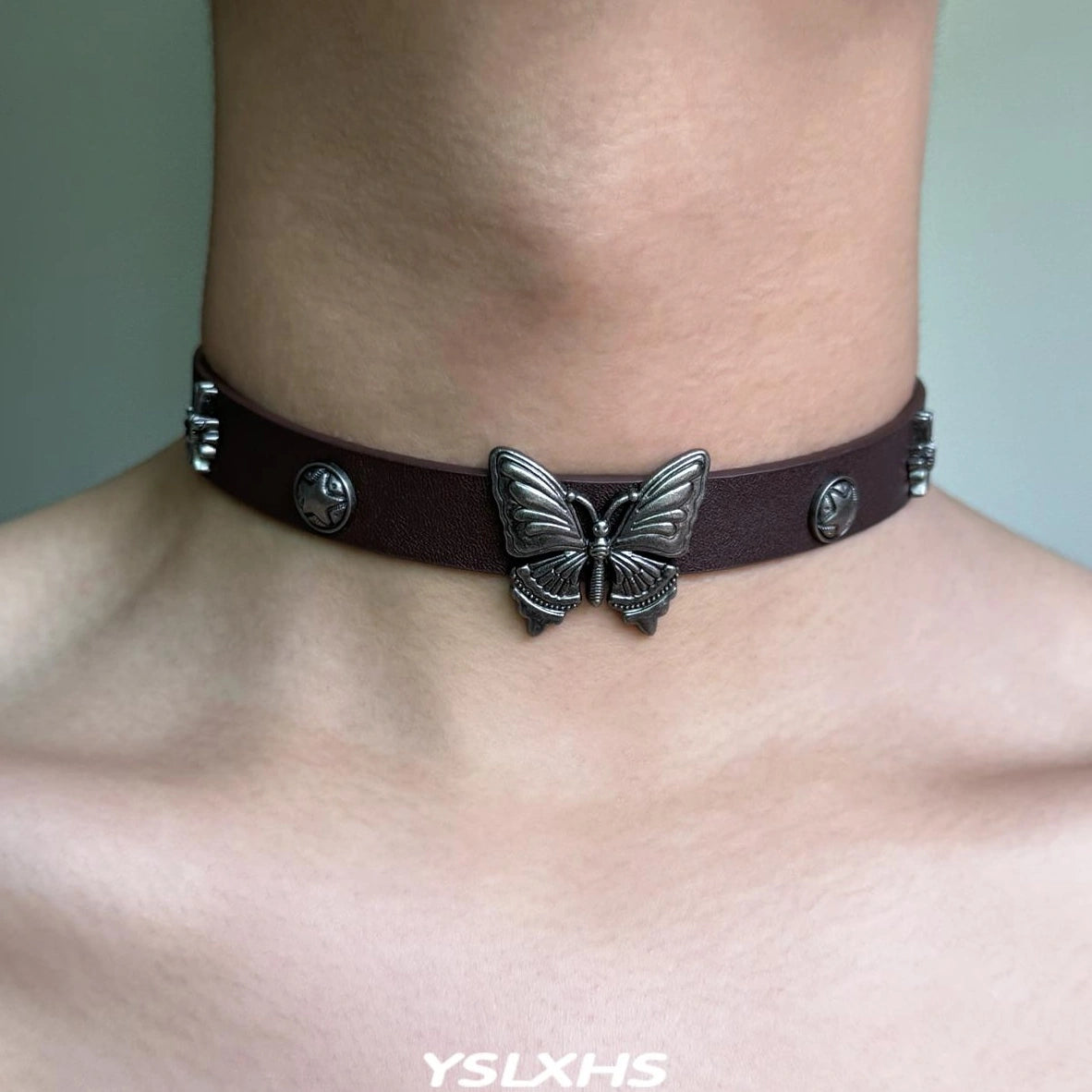 Accessories Vintage Leather Butterfly Choker Necklace