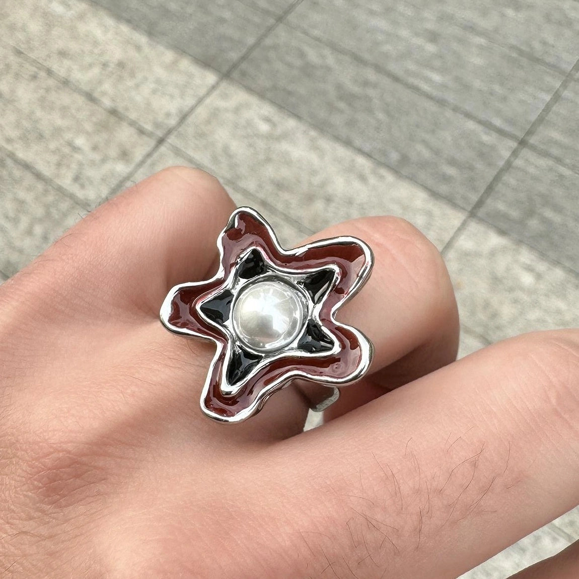 Accessories Vintage Red Floral Adjustable Open Ring