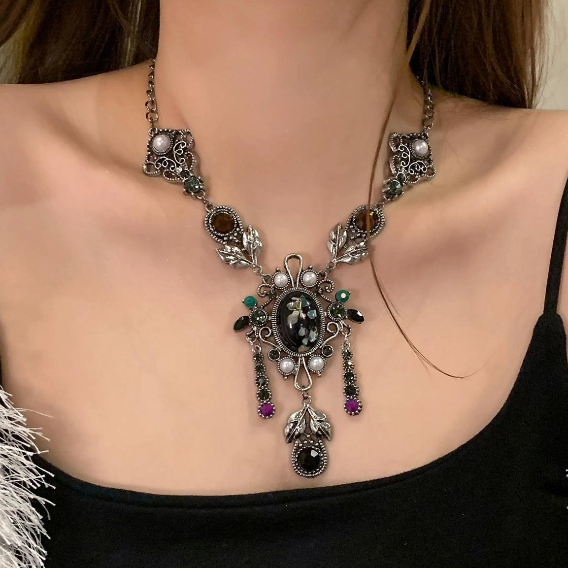 Accessories Vintage Tassel Pendant Choker Necklace