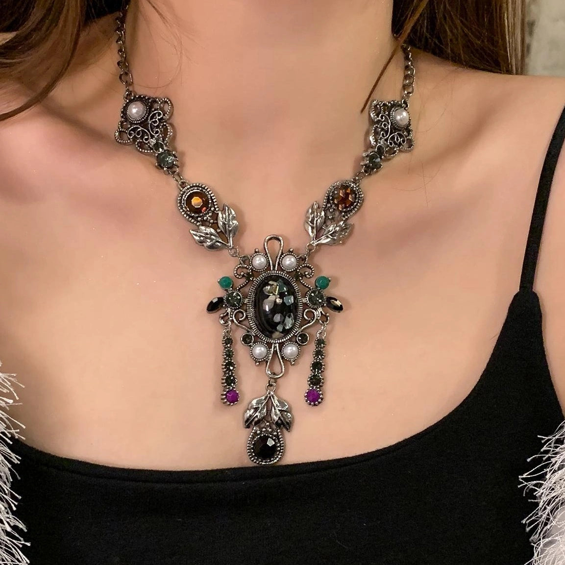 Accessories Vintage Tassel Pendant Choker Necklace
