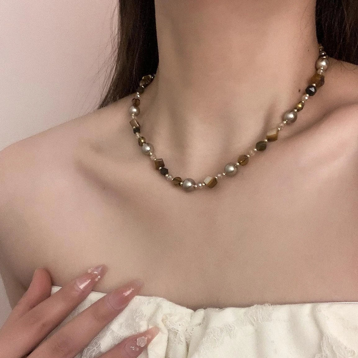 Accessories Vintage Tiger Eye Beaded Necklace