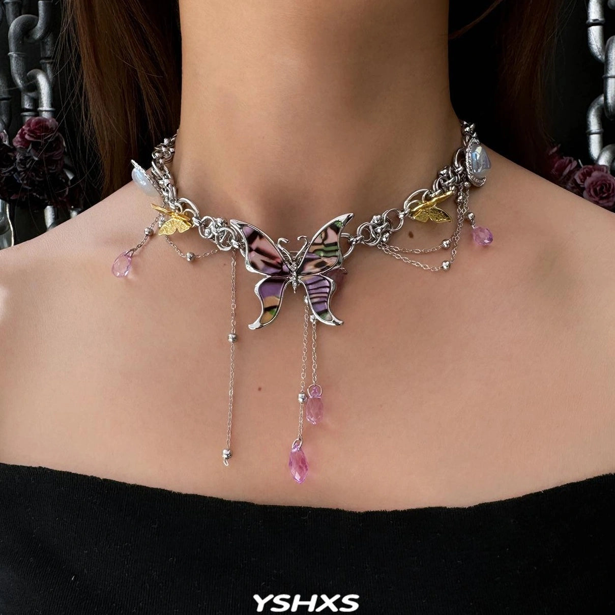 Accessories Y2K Punk Butterfly Choker With Fringe