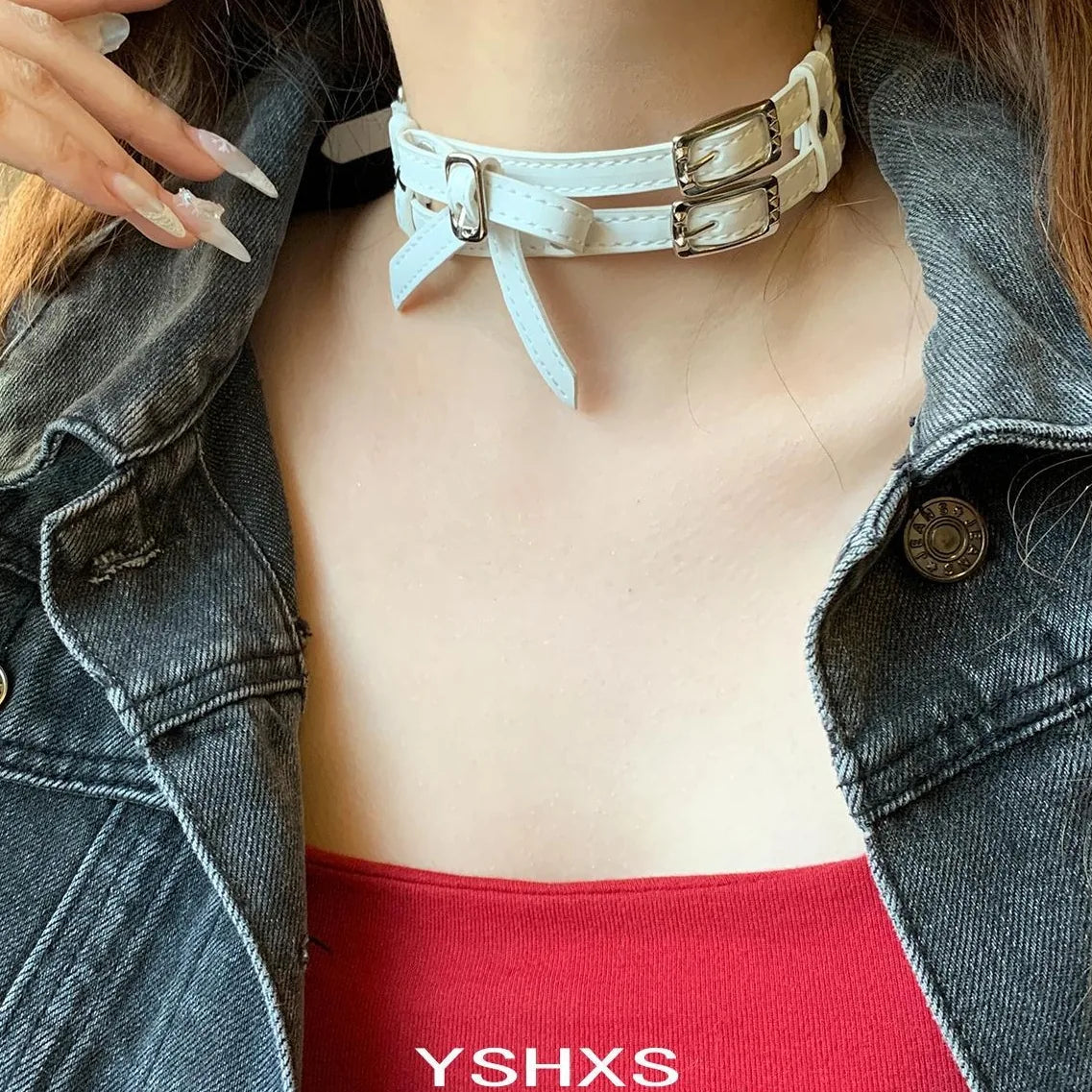Accessories Y2k Leather Bow Choker Necklace