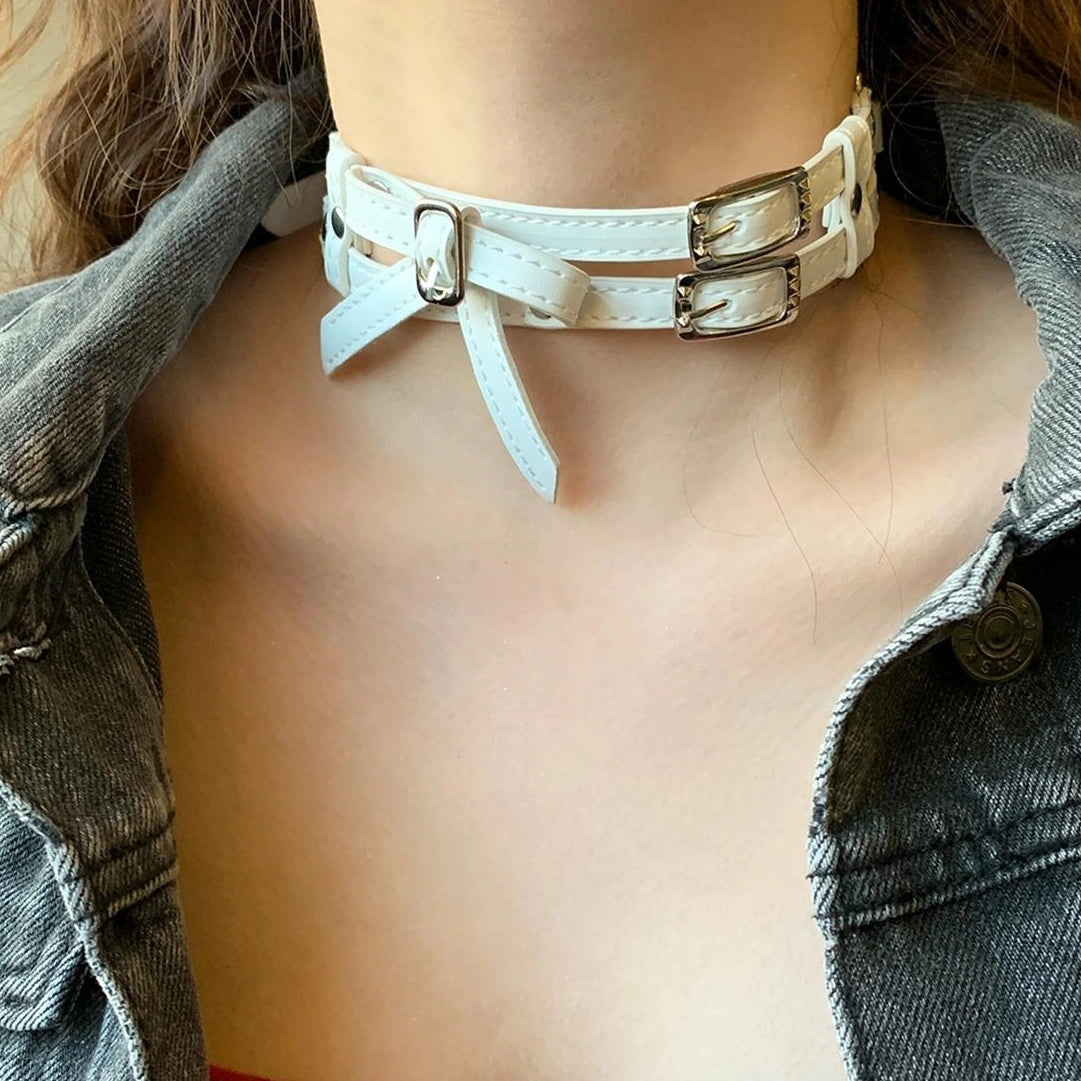 Accessories Y2k Leather Bow Choker Necklace