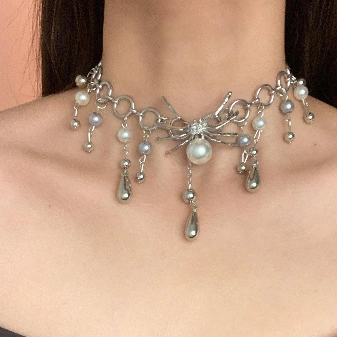 Accessories Y2k Pearl Drip Spider Choker Necklace