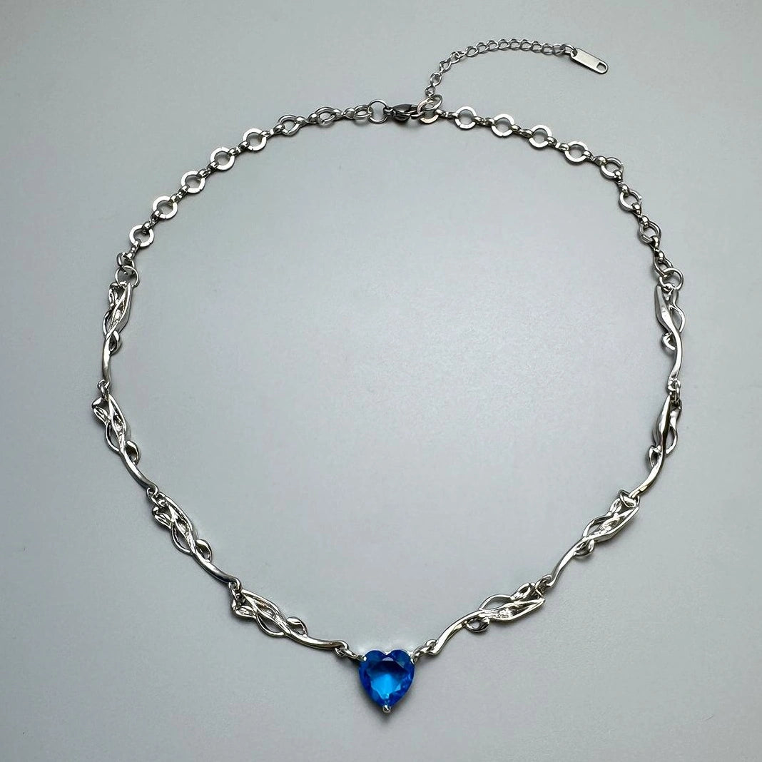 Accessories Y 2 K Blue Heart Pendant Choker Necklace