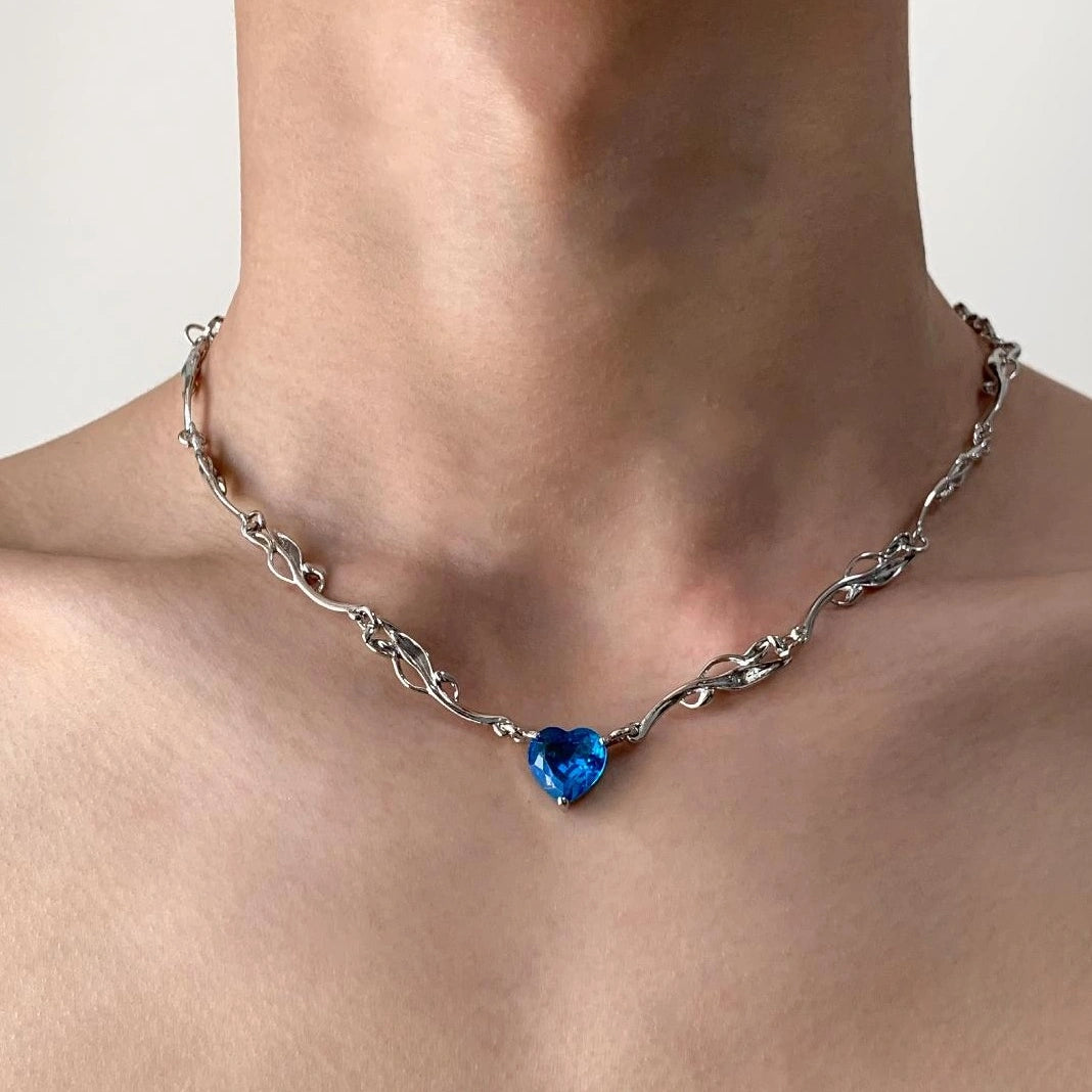 Accessories Y 2 K Blue Heart Pendant Choker Necklace