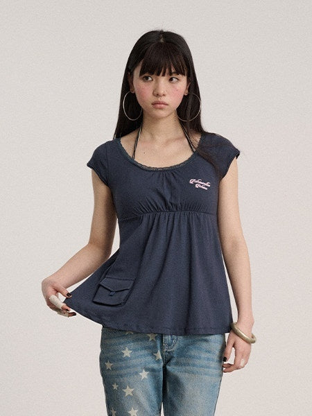 Achihara 100% Cotton Crew Neck Straight Fit Commuter Women Navy Short Sleeve T-Shirts