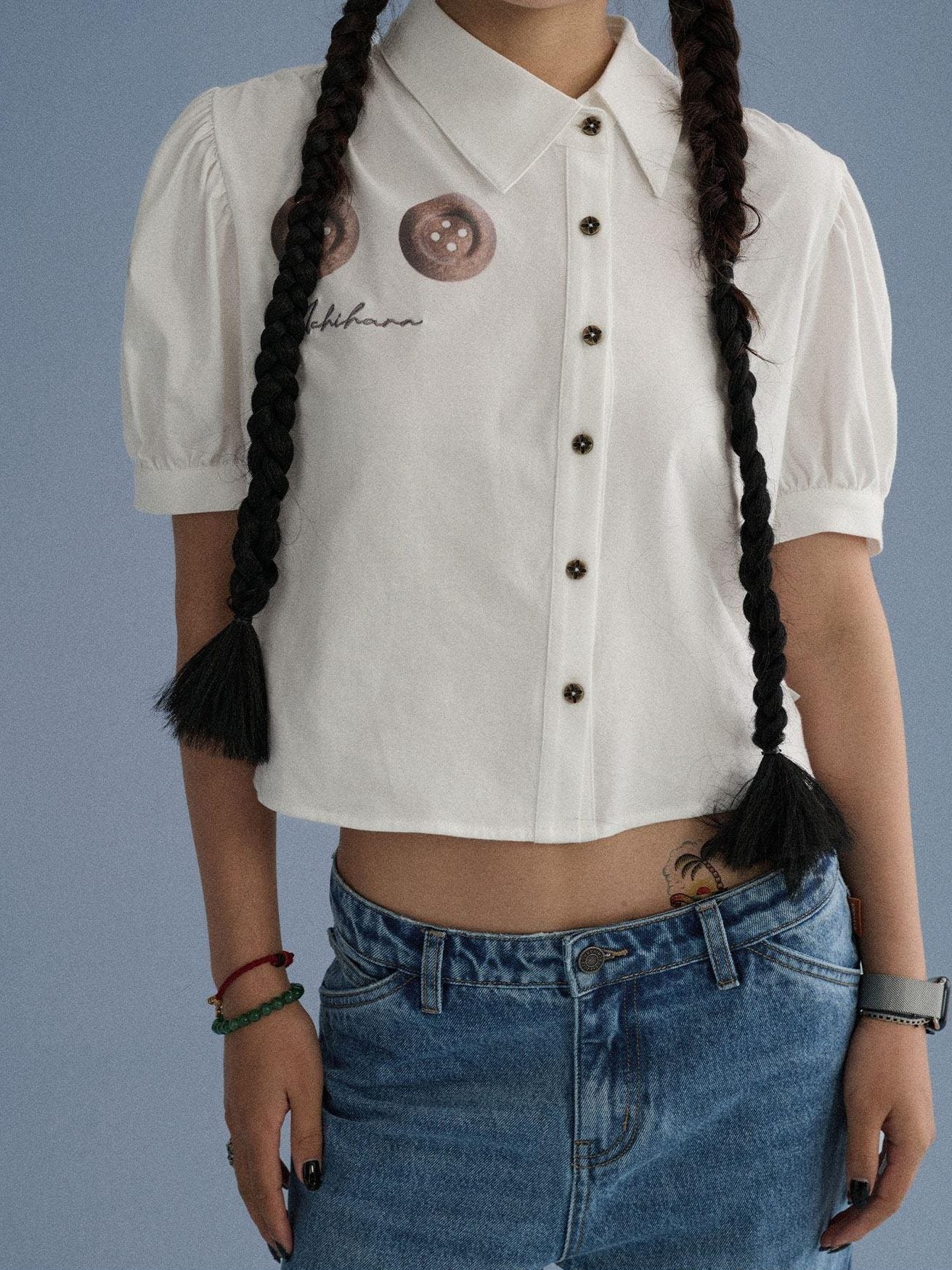 Achihara 100% Cotton Slim Fit Printed Polo Collar Office Chic Ladies T Shirt Crop Tops